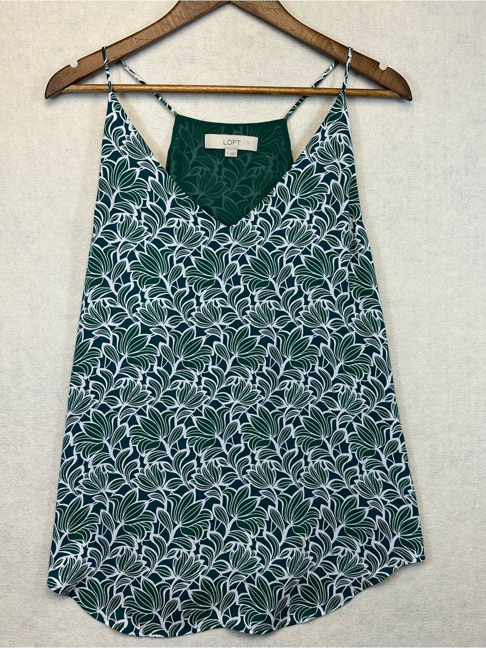 LOFT Green Floral Cami Tank Medium Sleeveless Draped Blouse